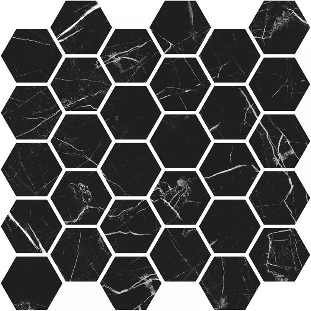 hexagon mintas fekete marvany mintas csempe modern fiatalos elegans luxus lakas furdoszoba konyha lameridiana lakberendezes.jpg